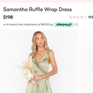 Show Me Your Mumu moss green luxe satin midi wrap bridesmaid dress size L.